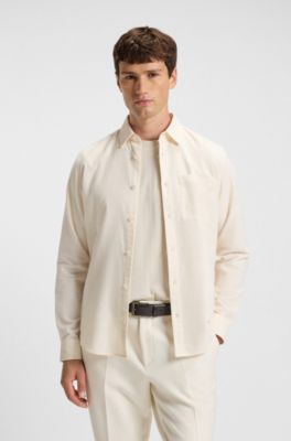 Regular-fit shirt in Italian-made cotton moleskin, Natural