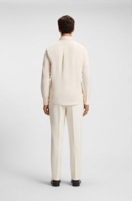 Regular-fit shirt in Italian-made cotton moleskin, Natural