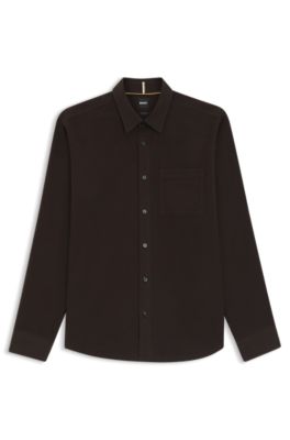 Regular-fit shirt in Italian-made cotton moleskin, Dark Brown