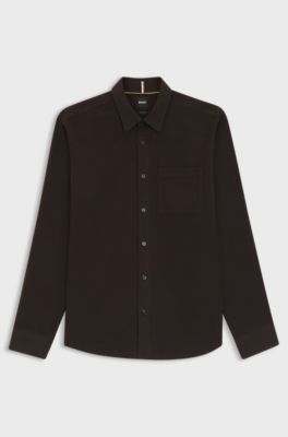 Regular-fit shirt in Italian-made cotton moleskin, Dark Brown