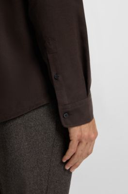 Regular-fit shirt in Italian-made cotton moleskin, Dark Brown