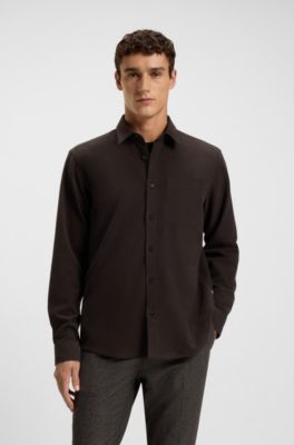 Regular-fit shirt in Italian-made cotton moleskin, Dark Brown