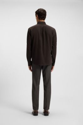 Regular-fit shirt in Italian-made cotton moleskin, Dark Brown