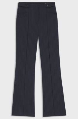 Regular-fit bootcut trousers in patterned virgin wool, Dark Blue