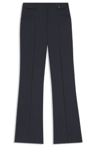 Regular-fit bootcut trousers in patterned virgin wool, Dark Blue