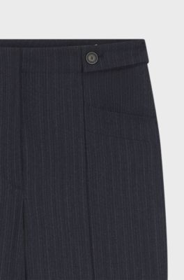 Regular-fit bootcut trousers in patterned virgin wool, Dark Blue