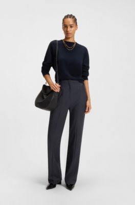 Regular-fit bootcut trousers in patterned virgin wool, Dark Blue