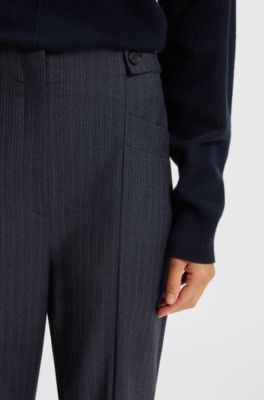 Pantaloni bootcut regular fit in lana vergine con motivo, Blu scuro