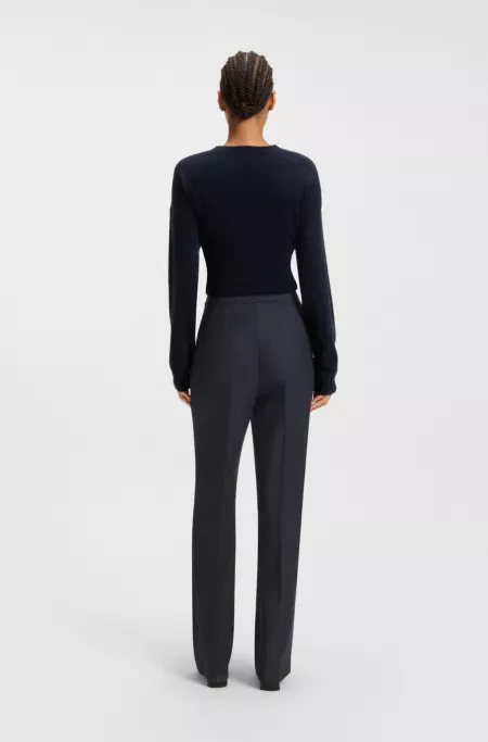 Regular-fit bootcut trousers in patterned virgin wool