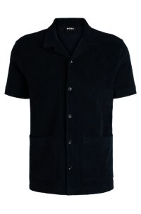 Regular-fit shirt in cotton towelling, Dark Blue