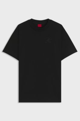 Relaxed-fit T-shirt in cotton jersey with embroidered monogram, Black
