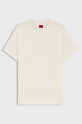 Relaxed-fit T-shirt in cotton jersey with embroidered monogram, Natural