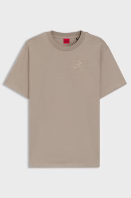 Relaxed-fit T-shirt in cotton jersey with embroidered monogram, Light Beige
