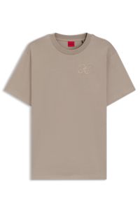Relaxed-fit T-shirt in cotton jersey with embroidered monogram, Light Beige