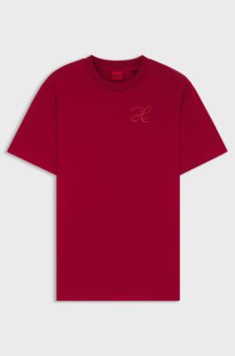 Relaxed-fit T-shirt in cotton jersey with embroidered monogram, Red
