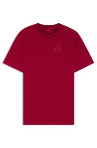 Relaxed-fit T-shirt in cotton jersey with embroidered monogram, Red