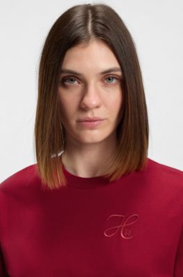 Relaxed-fit T-shirt in cotton jersey with embroidered monogram, Red