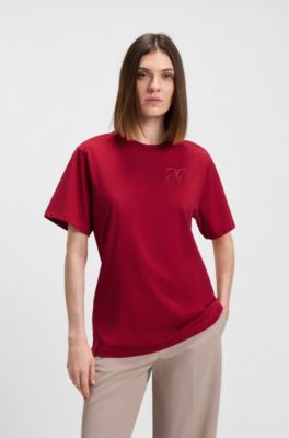 Relaxed-fit T-shirt in cotton jersey with embroidered monogram, Red