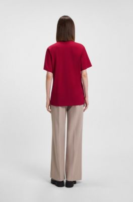 Relaxed-fit T-shirt in cotton jersey with embroidered monogram, Red