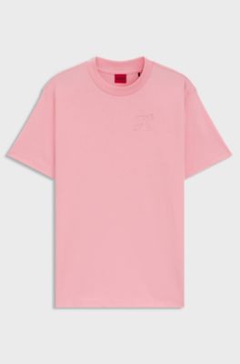 T-shirt Relaxed en jersey de coton &agrave; monogramme brod&eacute;, Rose