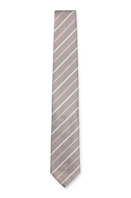 Tie with diagonal stripe in silk blend, Beige stripes