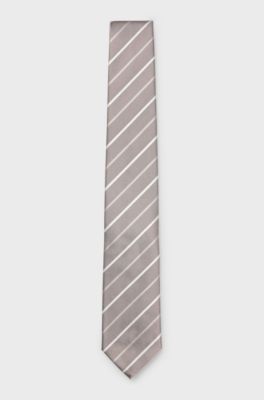 Tie with diagonal stripe in silk blend, Beige Stripes