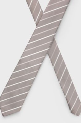 Tie with diagonal stripe in silk blend, Beige Stripes