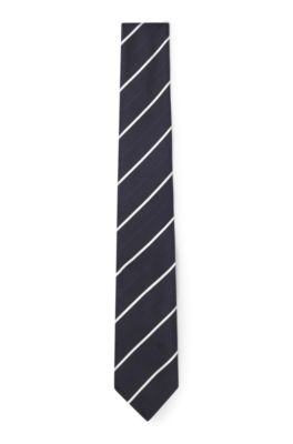 Tie with diagonal stripe in silk blend, White stripes