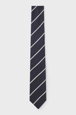 Tie with diagonal stripe in silk blend, White stripes