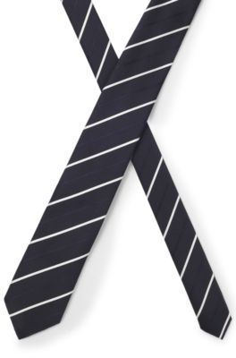 Tie with diagonal stripe in silk blend, White stripes