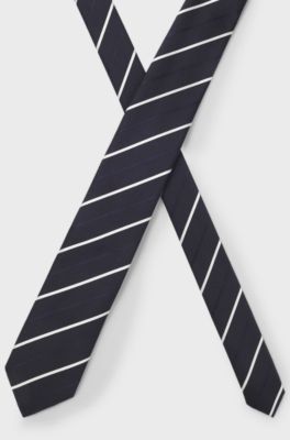 Tie with diagonal stripe in silk blend, White stripes