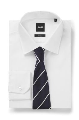 Tie with diagonal stripe in silk blend, White stripes