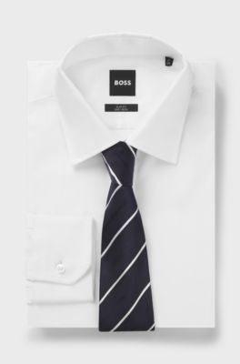 Tie with diagonal stripe in silk blend, White Stripes