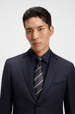 Tie with diagonal stripe in silk blend, White stripes