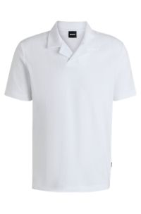 Johnny-collar polo shirt in cotton towelling, White