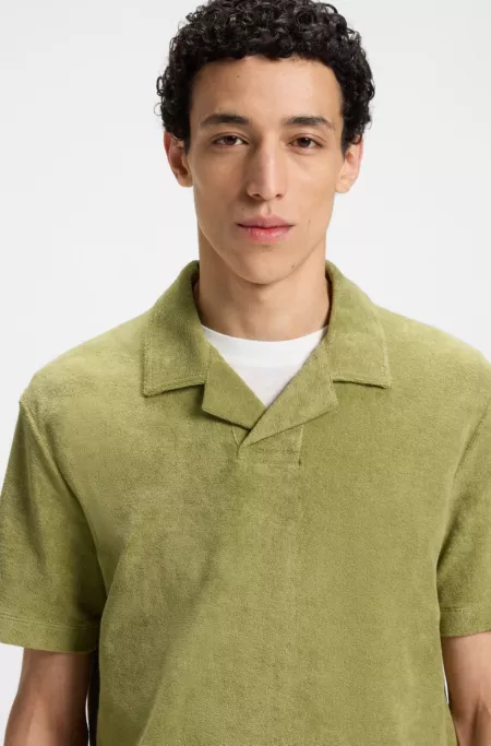 Johnny-collar polo shirt in cotton towelling