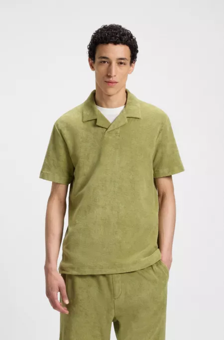 Johnny-collar polo shirt in cotton towelling