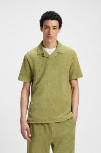 Johnny-collar polo shirt in cotton towelling, Green