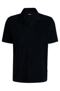 Johnny-collar polo shirt in cotton towelling, Dark Blue