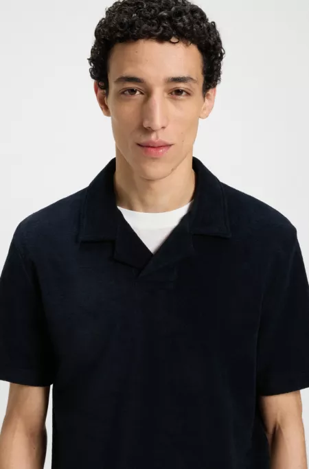 Johnny-collar polo shirt in cotton towelling