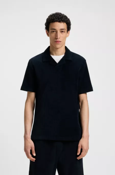 Johnny-collar polo shirt in cotton towelling