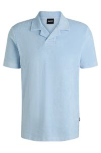 Johnny-collar polo shirt in cotton towelling, Light Blue