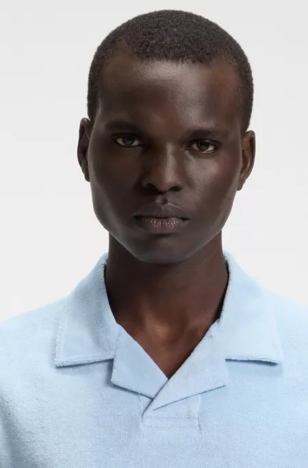 Johnny-collar polo shirt in cotton towelling