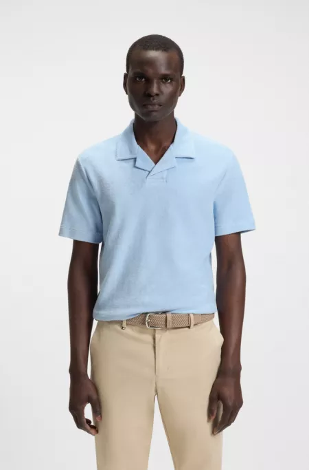 Johnny-collar polo shirt in cotton towelling