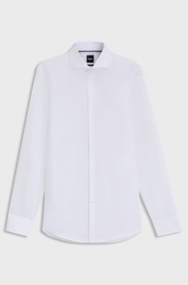 Slim-fit shirt in wrinkle-resistant cotton twill, White