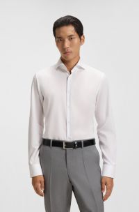 Slim-fit shirt in wrinkle-resistant cotton twill, White