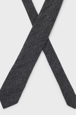 Jacquard-structure tie in wool, Grey Patterned