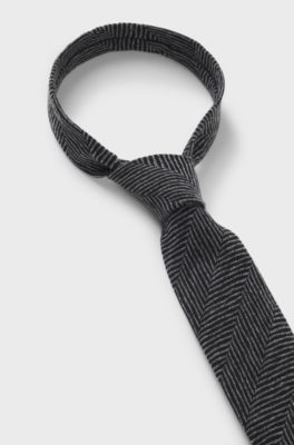 Jacquard-structure tie in wool, Grey Patterned