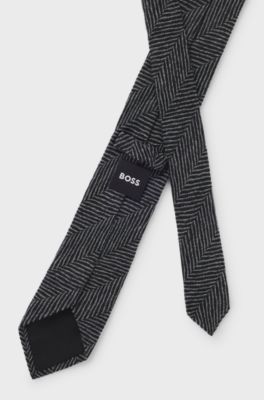 Jacquard-structure tie in wool, Grey Patterned