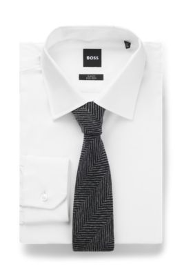 Jacquard-structure tie in wool, Grey Patterned